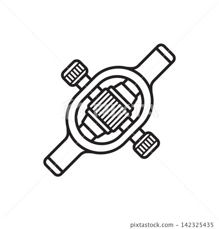 Minimalist line art icon of a swivel knife with finger yoke for carving intricate leather designs. Minimalist line art icon of a swivel knife with finger yoke for carving intricate leather designs. 142325435