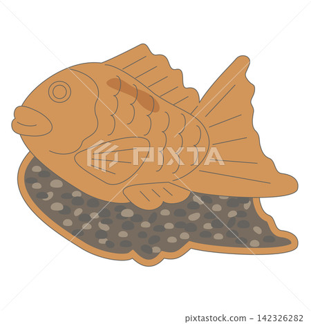 向量插圖，描繪了鯛魚燒（魚形蛋糕）的橫截面，手繪風格，日式點心。 142326282