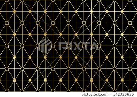 Gold art deco or nouveau pattern on black background. Shiny premium geometric print with rectangle and diamond shapes. Elegant minimalistic wallpaper. Golden abstract ornament. Vector illustration Gold art deco or nouveau pattern on black background. Shiny premium geometric print with rectangle and diamond shapes. Elegant minimalistic wallpaper. Golden abstract ornament. Vector illustration 142326659