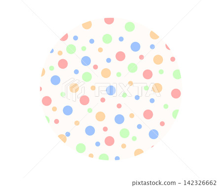 Round shape with colorful dots background. Ball with polka dot print. Circle with cute confetti texture. Birthday party concept. Happy vibes theme. Vector flat illustration 142326662