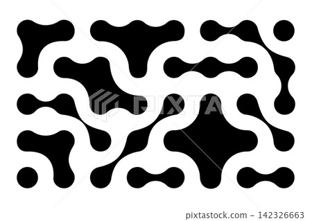 Connected round shapes pattern. Modern metaballs background. Linked liquid drops, organic dots, neurons, chemical compounds or biological cells. Trendy abstract print. Vector graphic illustration Connected round shapes pattern. Modern metaballs background. Linked liquid drops, organic dots, neurons, chemical compounds or biological cells. Trendy abstract print. Vector graphic illustration 142326663