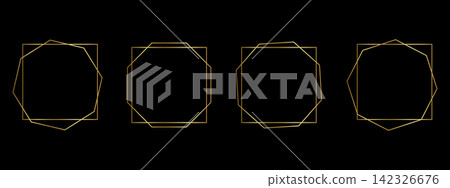 Set of double golden frames with square and octagonal borders. Gold geometric templates for wedding invitations or greeting cards, event or party banners on black background. Vector illustration Set of double golden frames with square and octagonal borders. Gold geometric templates for wedding invitations or greeting cards, event or party banners on black background. Vector illustration 142326676