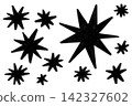 A sparkling, star-shaped, hand-drawn black icon 142327602
