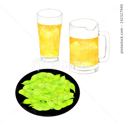 啤酒和毛豆 - 手繪水彩插畫素材 啤酒和毛豆 - 手繪水彩插畫素材 142327940
