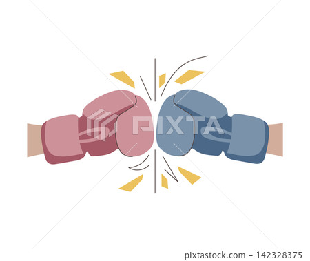 Illustration of boxing gloves clashing; sports, martial arts, confrontation, competition, business, rivalry, stock image. Illustration of boxing gloves clashing; sports, martial arts, confrontation, competition, business, rivalry, stock image. 142328375