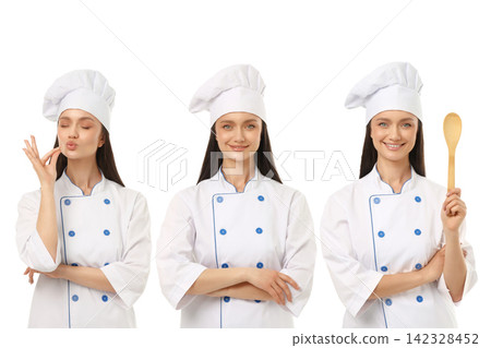 Set, Young chef poses with various expressions in uniform, PNG Set, Young chef poses with various expressions in uniform, PNG 142328452