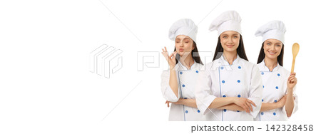 Young woman in chef outfits in different poses, PNG Young woman in chef outfits in different poses, PNG 142328458