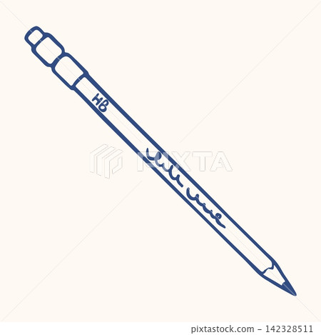 Sharpened Pencil with Eraser, HB Mark and Wavy Scribble. Hand Drawn Doodle Style Stationery with Blue Lines on Cream Background. Minimalist Outline Icon and Symbol for School Illustrarion, Stationery Sharpened Pencil with Eraser, HB Mark and Wavy Scribble. Hand Drawn Doodle Style Stationery with Blue Lines on Cream Background. Minimalist Outline Icon and Symbol for School Illustrarion, Stationery 142328511