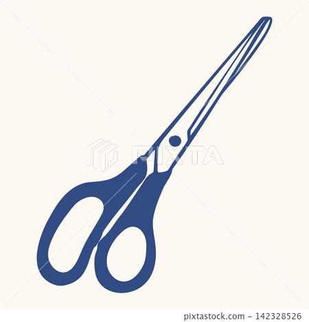 Scissors with Round Handles and Sharp Pointed Blades. Hand Drawn Doodle Stationery with Blue Silhouette on Cream Background. Sticker and Illustration for Craft Shop Label, Poster and Print. Scissors with Round Handles and Sharp Pointed Blades. Hand Drawn Doodle Stationery with Blue Silhouette on Cream Background. Sticker and Illustration for Craft Shop Label, Poster and Print. 142328526