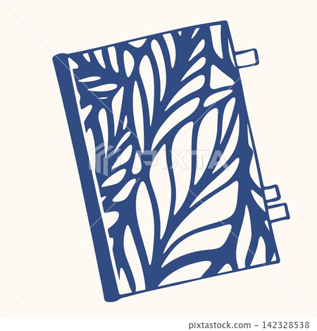 Notebook with Leaf Pattern Cover and Page Tabs. Hand Drawn Doodle Style Stationery with Blue Lines on Cream Background. Minimalist Outline Icon and Symbol for for School Print, Class Label and Poster Notebook with Leaf Pattern Cover and Page Tabs. Hand Drawn Doodle Style Stationery with Blue Lines on Cream Background. Minimalist Outline Icon and Symbol for for School Print, Class Label and Poster 142328538