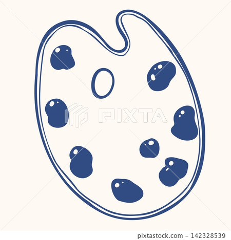 Artist Palette with Thumb Hole and Paint Blobs. Hand Drawn Doodle Style Art Tool with Blue Lines on Cream Background. Minimalist Outline Icon and Symbol for Art School Sign, Label and Print Artist Palette with Thumb Hole and Paint Blobs. Hand Drawn Doodle Style Art Tool with Blue Lines on Cream Background. Minimalist Outline Icon and Symbol for Art School Sign, Label and Print 142328539