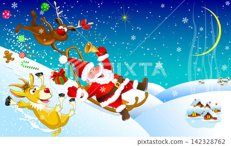 Santa, the goat, and the reindeer are having a fun Christmas Santa, the goat, and the reindeer are having a fun Christmas 142328762