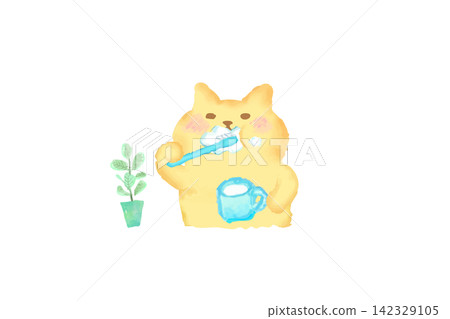 可愛的貓咪刷牙-水彩插圖 可愛的貓咪刷牙-水彩插圖 142329105