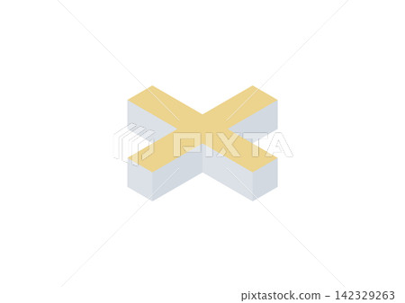 Isometric illustration of a plus sign parallel to the ground (yellow) Isometric illustration of a plus sign parallel to the ground (yellow) 142329263