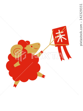 一幅紅色綿羊放風箏的扁平化插畫,非常適合作為新年賀卡。 一幅紅色綿羊放風箏的扁平化插畫,非常適合作為新年賀卡。 142329331