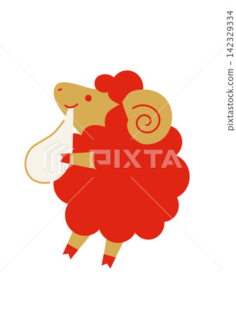 A flat illustration of a red sheep eating mochi (rice cake) for New Year's greetings. A flat illustration of a red sheep eating mochi (rice cake) for New Year's greetings. 142329334