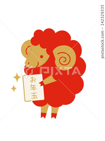 A flat illustration of a red sheep holding a New Year's money card, perfect for New Year's greetings. A flat illustration of a red sheep holding a New Year's money card, perfect for New Year's greetings. 142329335