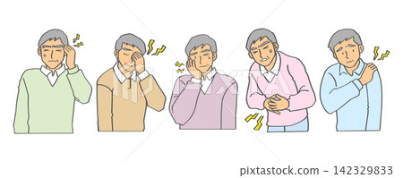 老年男性的一系列身體疾病(疼痛) 老年男性的一系列身體疾病(疼痛) 142329833