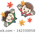 An illustration of children in autumn looking up at the autumn leaves. 142330058