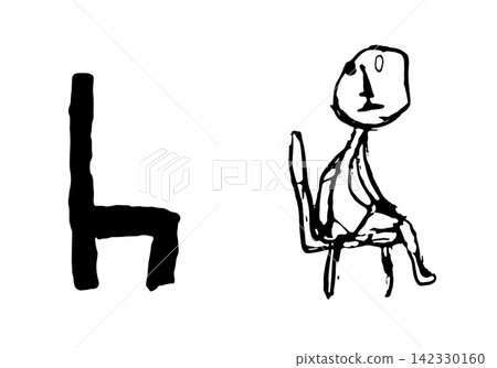 一組單色手繪線條畫,描繪了一張椅子和坐在椅子上的人。 一組單色手繪線條畫,描繪了一張椅子和坐在椅子上的人。 142330160