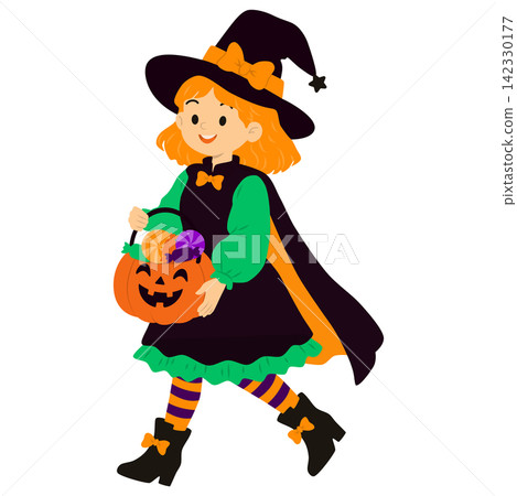 Cute Halloween Witch Carrying Jack O Lantern Pumpkin, Cartoon Character Illustration Cute Halloween Witch Carrying Jack O Lantern Pumpkin, Cartoon Character Illustration 142330177