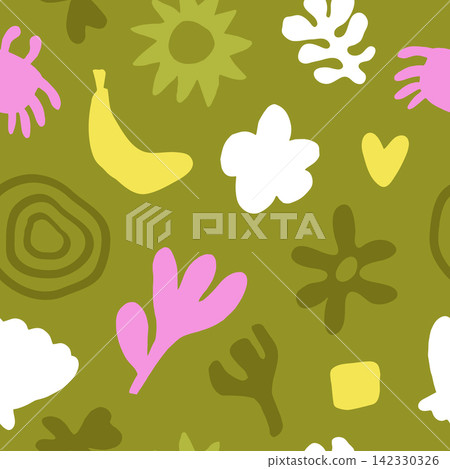 Cute naive vector seamless pattern with colorful abstract cut outs Cute naive vector seamless pattern with colorful abstract cut outs 142330326
