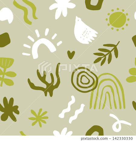 Cute naive vector seamless pattern with colorful abstract cut outs Cute naive vector seamless pattern with colorful abstract cut outs 142330330