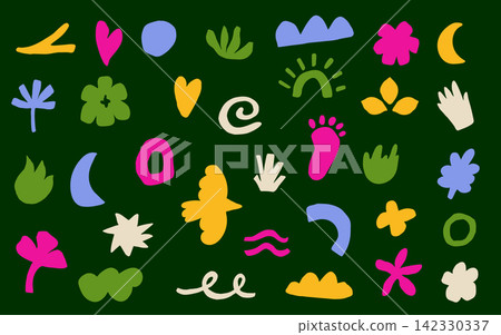 Hand drawn abstract organic shapes set. Cute naive hand drawn vector elements 142330337
