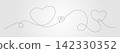 Continuous line art featuring three elegant black hearts in minimalist romantic style. 142330352