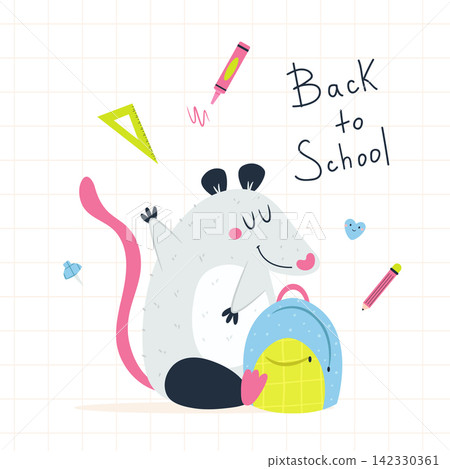 Back to school vector concept with funny opossum and backpack Back to school vector concept with funny opossum and backpack 142330361