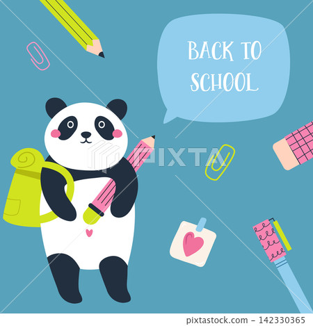 Back to school vector concept with cute panda and school supplies Back to school vector concept with cute panda and school supplies 142330365