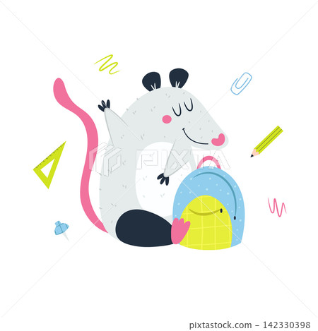 Back to school opossum character with backpack and stationery Back to school opossum character with backpack and stationery 142330398