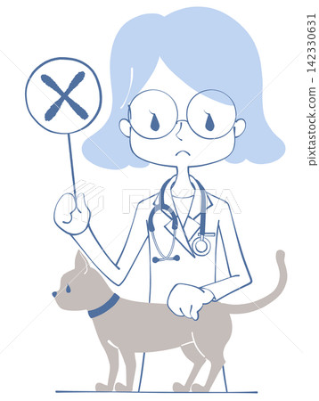 An illustration of a veterinarian examining a cat while holding an "X" sign. An illustration of a veterinarian examining a cat while holding an "X" sign. 142330631