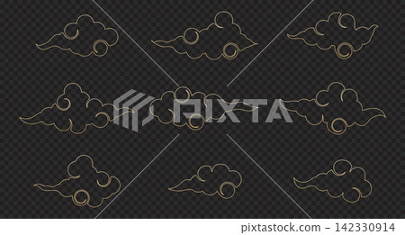 Set of chinese cloud icon. Set of japanese cloud. China ornament. Asian clouds. Decorative elements for design. Vector illustration 142330914