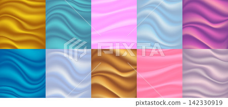Set of luxury satin and silk cloth fabric crease background and texture. Cloth soft wave. Liquid wave abstract. Vector illustration Set of luxury satin and silk cloth fabric crease background and texture. Cloth soft wave. Liquid wave abstract. Vector illustration 142330919