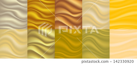 Set of luxury satin and silk cloth fabric crease background and texture. Cloth soft wave. Liquid wave abstract. Vector illustration Set of luxury satin and silk cloth fabric crease background and texture. Cloth soft wave. Liquid wave abstract. Vector illustration 142330920