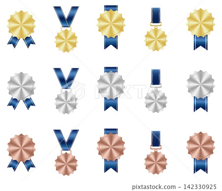 Gold, silver, and bronze medal. Realistic medal set. Prizes for winner. Award with ribbon. Reward isolated. Champion medal set. Vector illustration Gold, silver, and bronze medal. Realistic medal set. Prizes for winner. Award with ribbon. Reward isolated. Champion medal set. Vector illustration 142330925