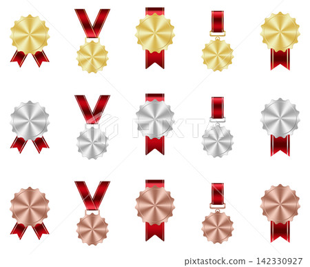 Gold, silver, and bronze medal. Realistic medal set. Prizes for winner. Award with ribbon. Reward isolated. Champion medal set. Vector illustration Gold, silver, and bronze medal. Realistic medal set. Prizes for winner. Award with ribbon. Reward isolated. Champion medal set. Vector illustration 142330927