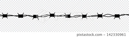 Black silhouette of the barbed wire. Barbed wire. Barb wire for prison fence, steel border and military barrier. Vector illustration Black silhouette of the barbed wire. Barbed wire. Barb wire for prison fence, steel border and military barrier. Vector illustration 142330961