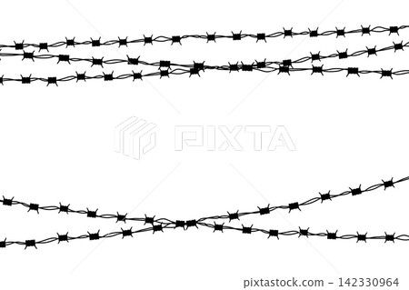 Black silhouette of the barbed wire. Barbed wire. Barb wire for prison fence, steel border and military barrier. Vector illustration Black silhouette of the barbed wire. Barbed wire. Barb wire for prison fence, steel border and military barrier. Vector illustration 142330964