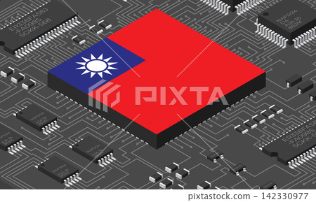 Isometric electronic board with Taiwan flag. Isometric printed circuit board with electronic components. Electronic components and integrated circuit board Isometric electronic board with Taiwan flag. Isometric printed circuit board with electronic components. Electronic components and integrated circuit board 142330977