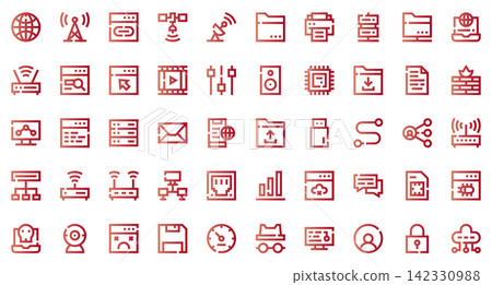 Internet technology set icons. Set icon in outline gradient style. Internet technology symbols. Vector illustration 142330988