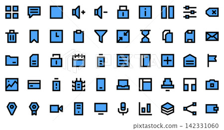 User interface set icons. Set icon in filled style. User interface symbols. Filled icons collection. Vector illustration User interface set icons. Set icon in filled style. User interface symbols. Filled icons collection. Vector illustration 142331060