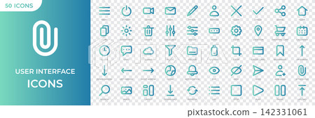 Set of 50 user interface outline gradient icons. Basic ui ux icon set. UI icons kit for website. User interface essential set. Vector illustration Set of 50 user interface outline gradient icons. Basic ui ux icon set. UI icons kit for website. User interface essential set. Vector illustration 142331061