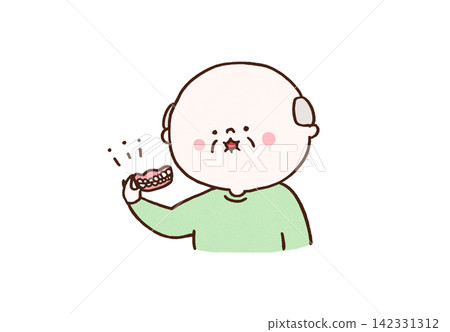 一位微笑的老年男子正在佩戴和摘取假牙（口腔護理/牙科護理） 142331312