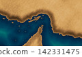 Stylized 3D relief map of the Strait of Hormuz, Persian Gulf, coast of Iran, UAE, and Oman for news, geopolitics, and maritime trade articles. 142331475