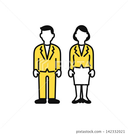 Simple vector illustration icon of a male and female business person standing facing forward. Simple vector illustration icon of a male and female business person standing facing forward. 142332021