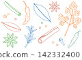 Line art illustrations of various spices 142332400