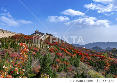 Autumn landscape of Badaling Hongye Ridge Great Wall Beijing China historic architecture and colorful mountain forest Autumn landscape of Badaling Hongye Ridge Great Wall Beijing China historic architecture and colorful mountain forest 142332428