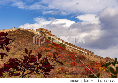 Autumn landscape of Badaling Hongye Ridge Great Wall Beijing China historic architecture and colorful mountain forest Autumn landscape of Badaling Hongye Ridge Great Wall Beijing China historic architecture and colorful mountain forest 142332430